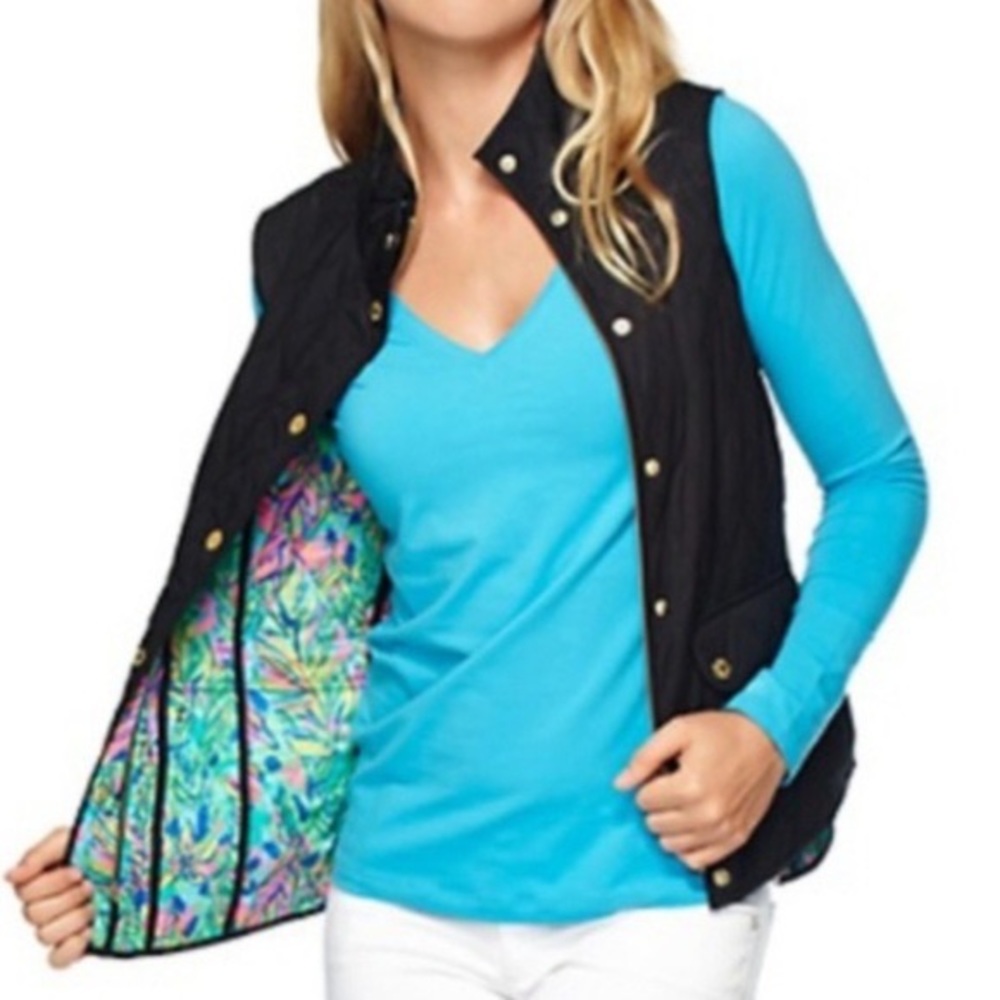 XS Lilly Pulitzer The Getaway Black Quilted Vest